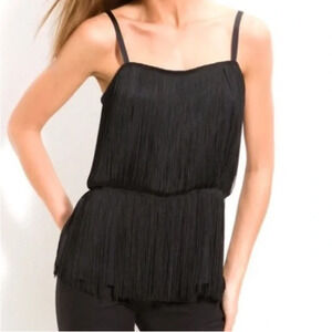 Theory Pardia Fringe Sleeveless Blouson Cami Tank Top Black Women's Size P / XS